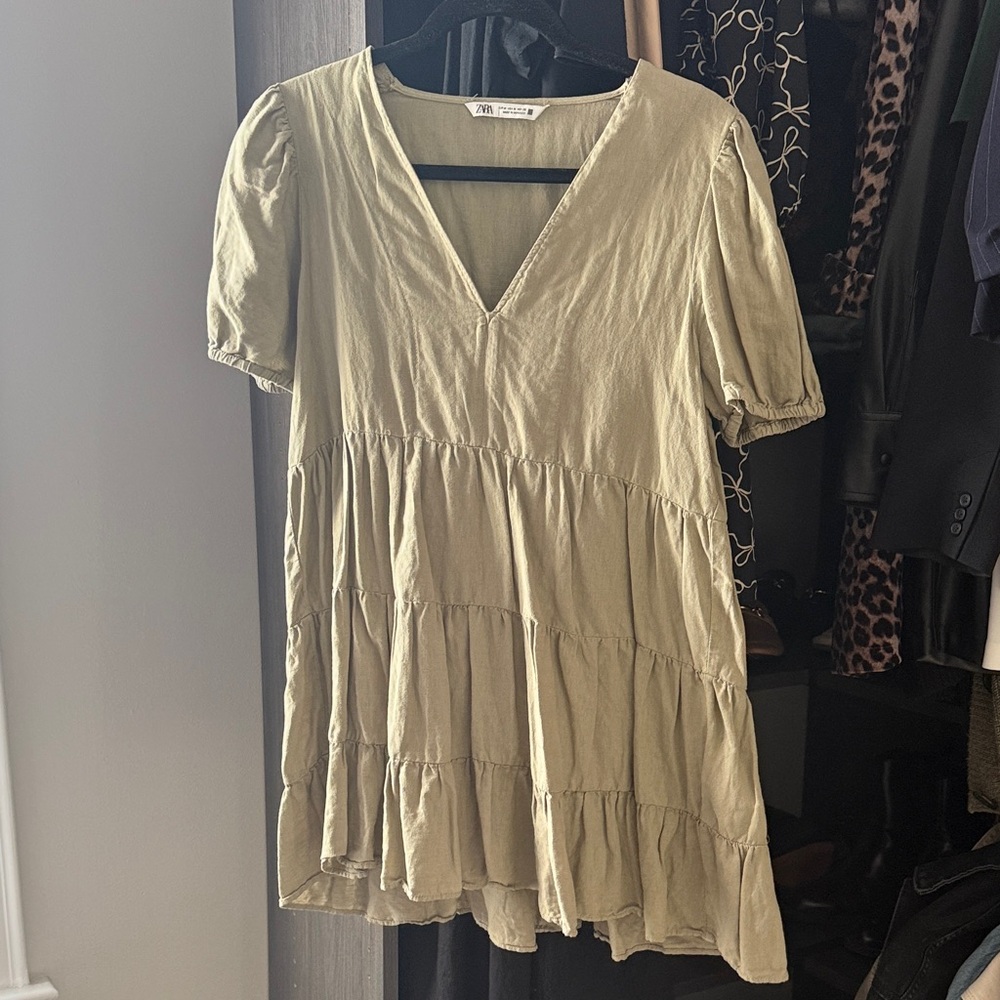 Zara Olive Green Tiered Mini Dress